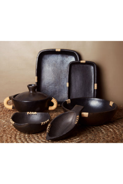 Dani Black Pottery Serving Set With Cane- Set of 2