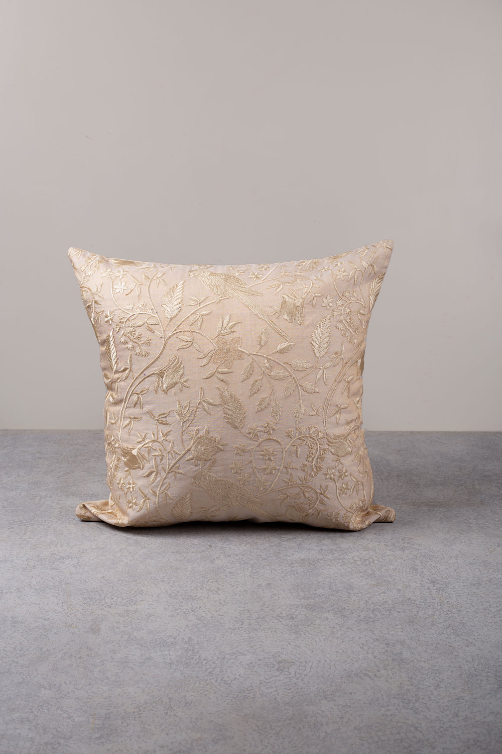 Mavis Cream Leaf Embroidered Cushion Cover
