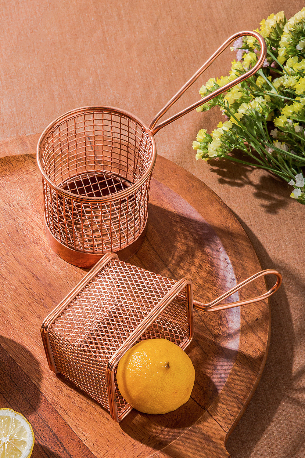 Copper Rectangular Mesh Serving Basket Set of 2